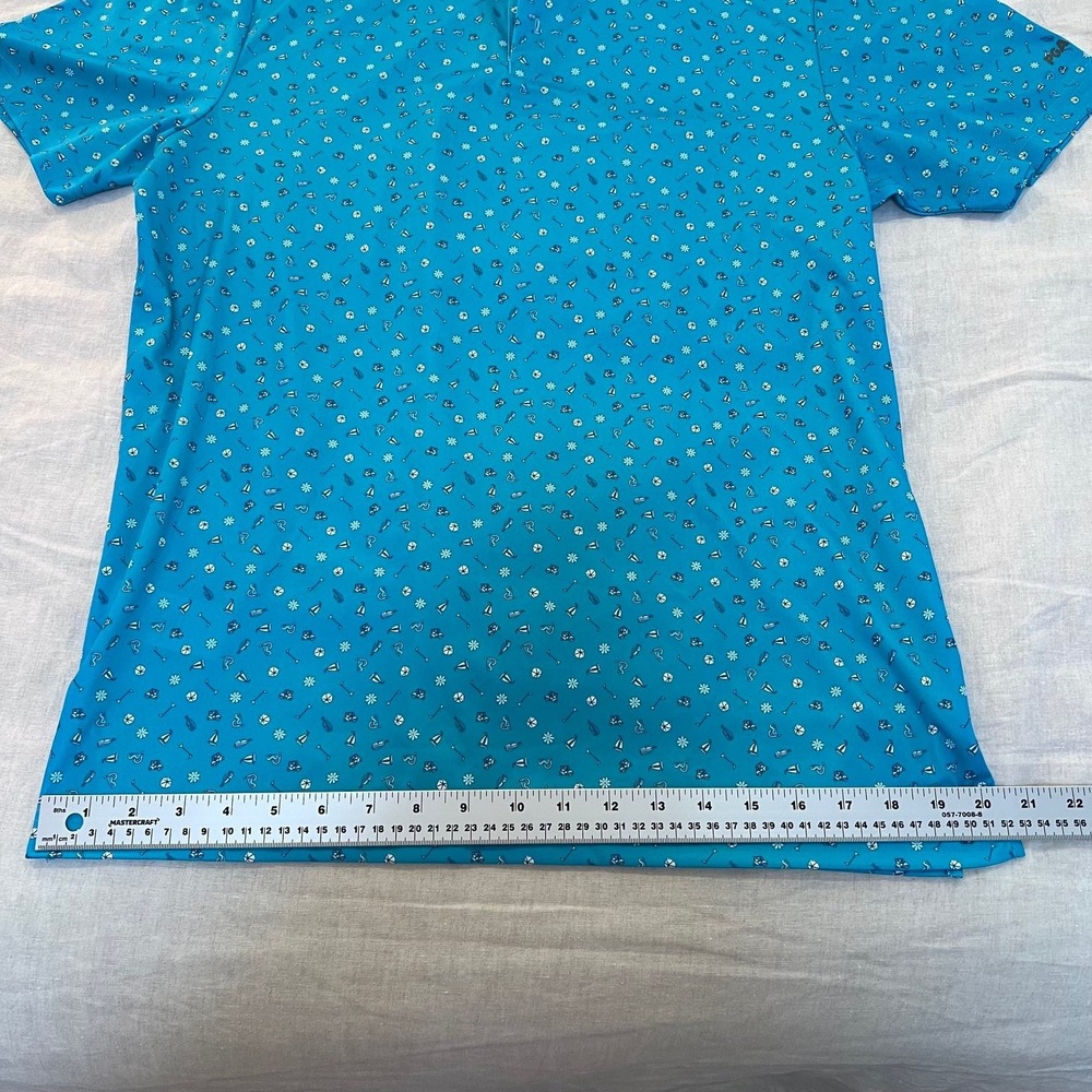 PGA TOUR COURSE ESSENTIALS Men's Golf Polo Shirt Size Large Teal Blue Patterned - Picture 6 of 15
